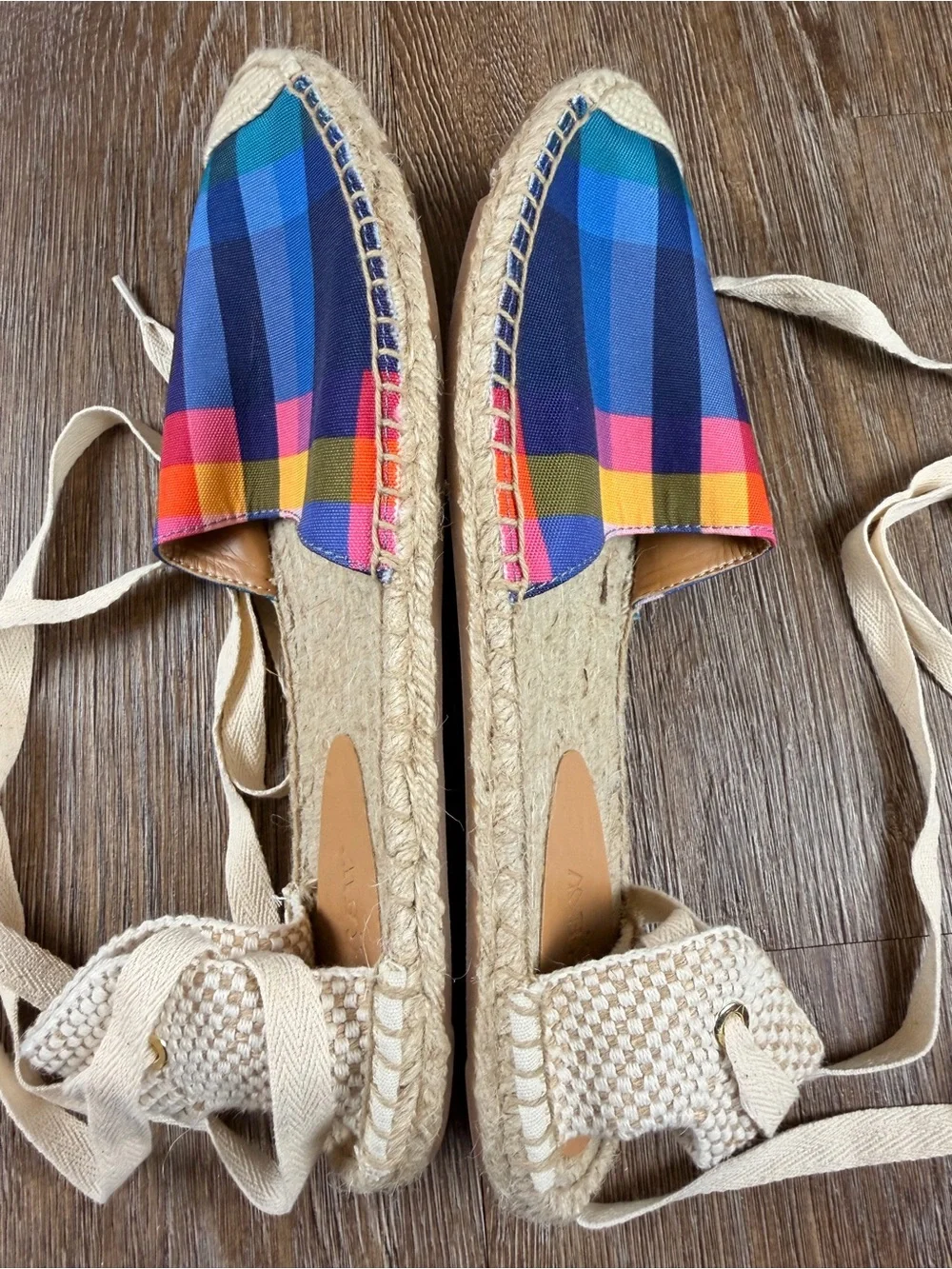 SALE J.Crew D'Orsay Espadrille Plaid Madras Sandals Rainbow Lace-Up | NWOT 9.5